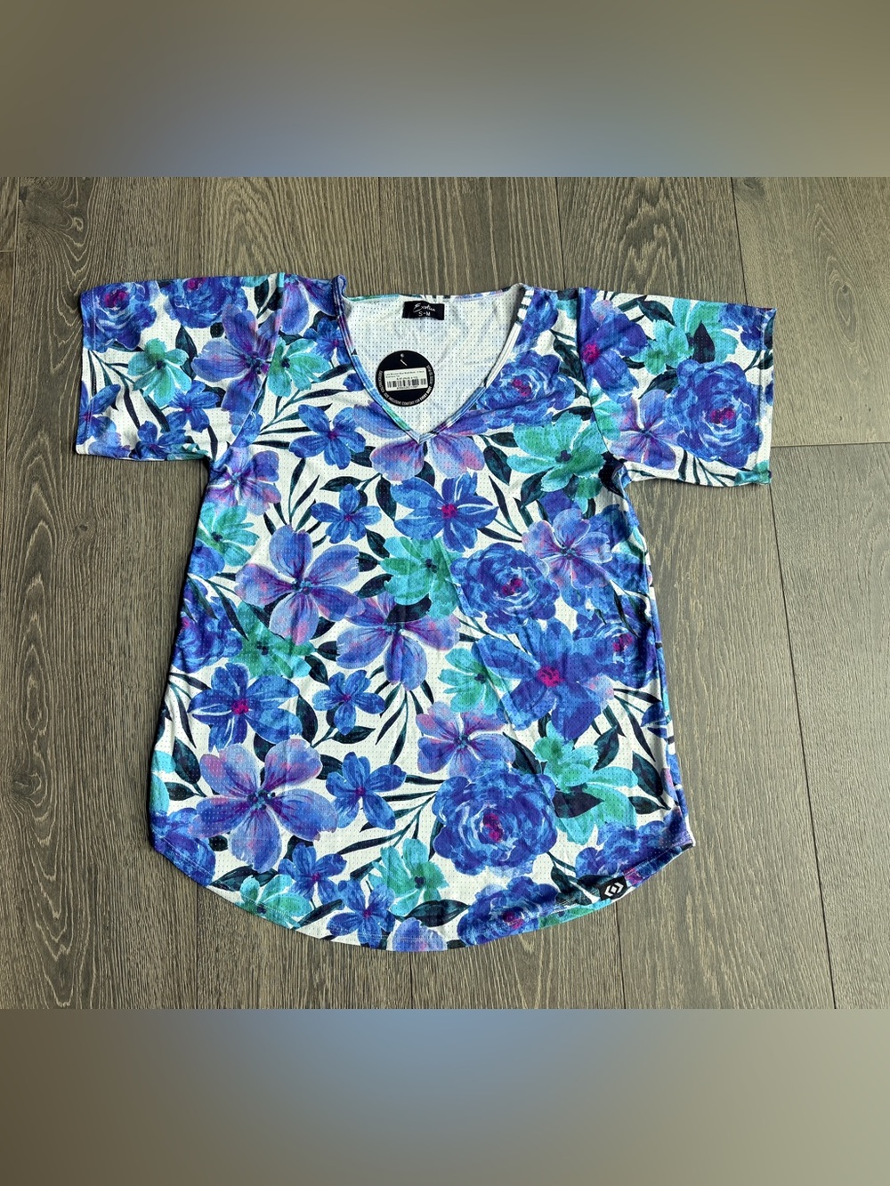 Exotica Late Bloomer Blue Basketball Bball Mesh V-Neck Boyfriend Tee